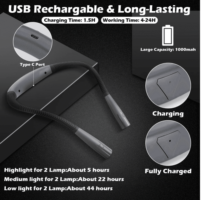 Rechargeable Neck Light for Bedtime Reading: 80+ Hours Battery Life, 3 Colors, and 6 Brightness Levels - Image 4