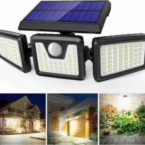 Solar Lights Outdoor 3 Heads, Claoner Upgraded 128 LED Solar Motion Sensor Security Lights