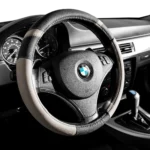 Deluxe Grey & Black Leather Steering Wheel Cover – Universal Fit
