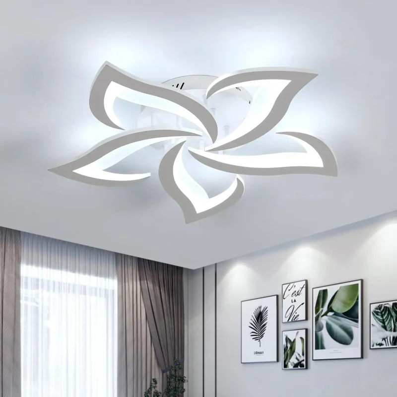 60W 5400LM Modern Design Ceiling Lighting, 5 White Flower Fittings of Ceiling Lights for Dining Room 6500K Cool White - Image 2