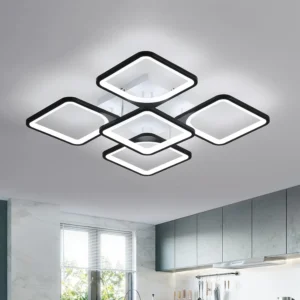 64W Ceiling Lights for Bedrooms - Modern 5 Square Chandeliers Ceiling Lamp, 6500K Semi Flush Light Fittings for Living Room