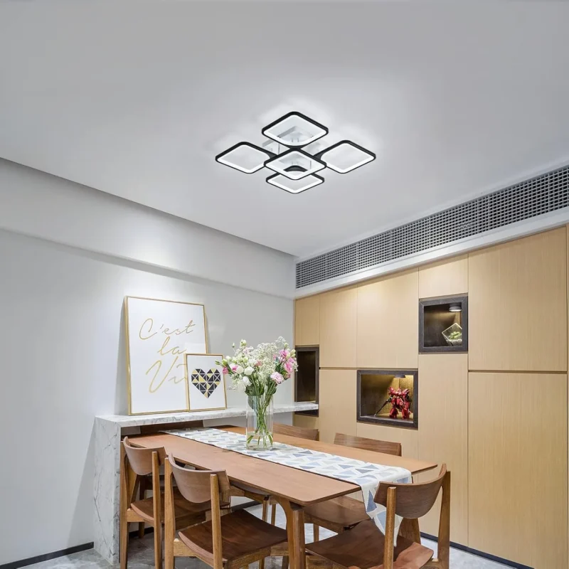 64W Ceiling Lights for Bedrooms - Modern 5 Square Chandeliers Ceiling Lamp, 6500K Semi Flush Light Fittings for Living Room - Image 2