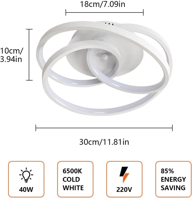 40W Cool White Round Shape Creative Modern Ceiling Lights for Bedroom, Hallway, Living Room - Image 2