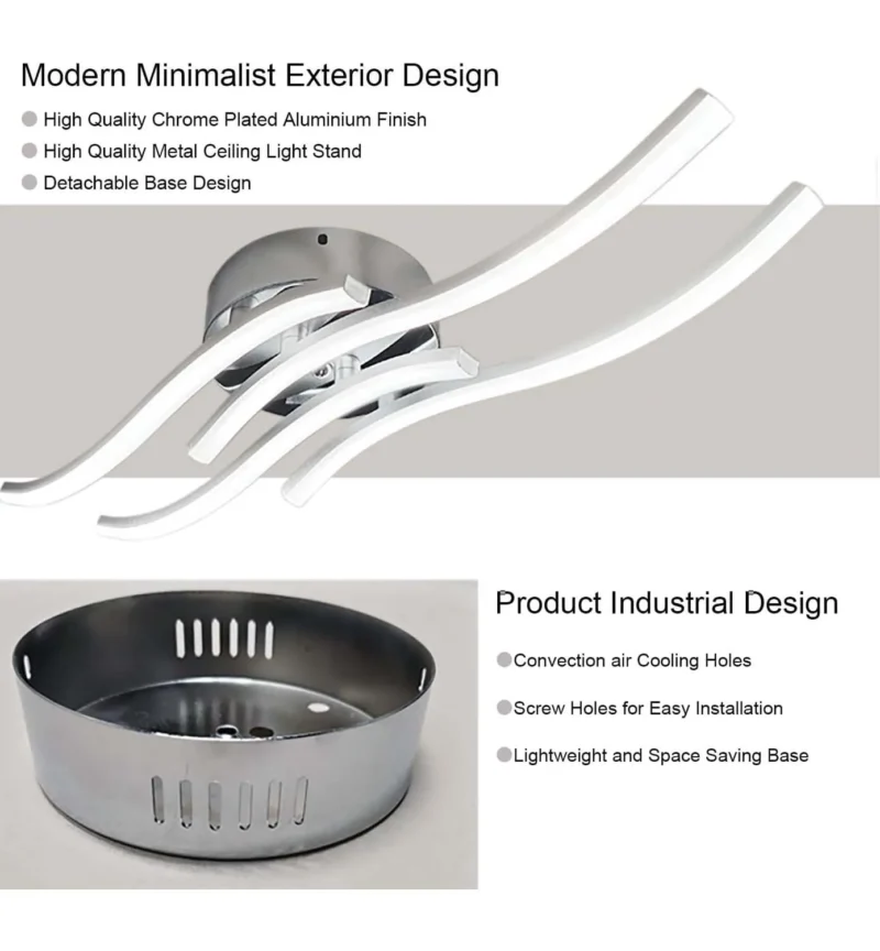 4 Way Parallel LED Luxury Light - 28W LED Ceiling Light Chrome Surface-Mount Design for Living Room - Image 3