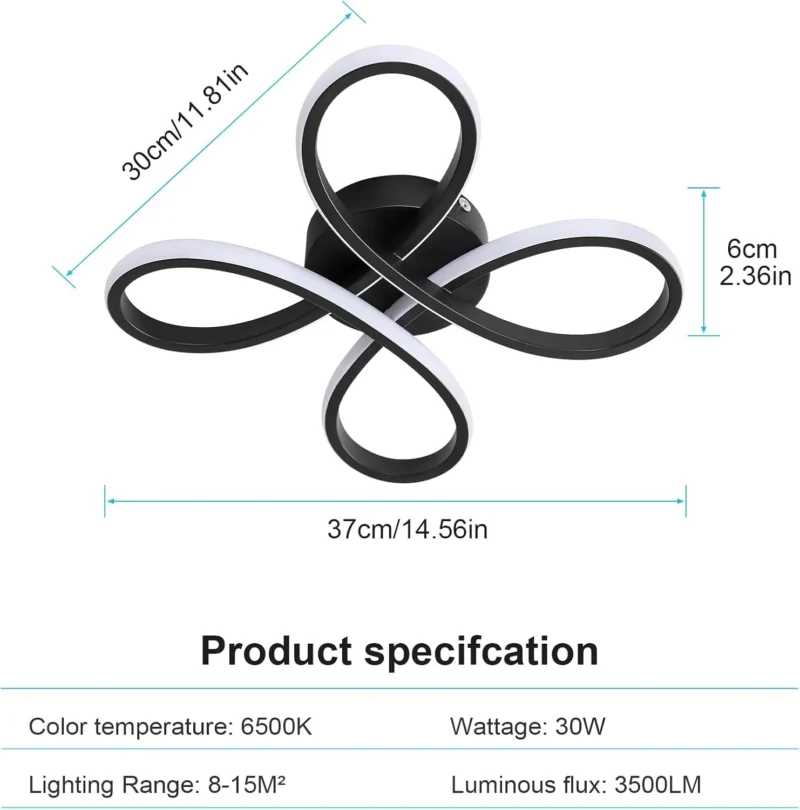 30W Black Modern LED Ceiling Light - Creative Flower Shaped LED Ceiling Lighting Fixture for Living Room Bedroom Kitchen Balcony Corridor - Image 3