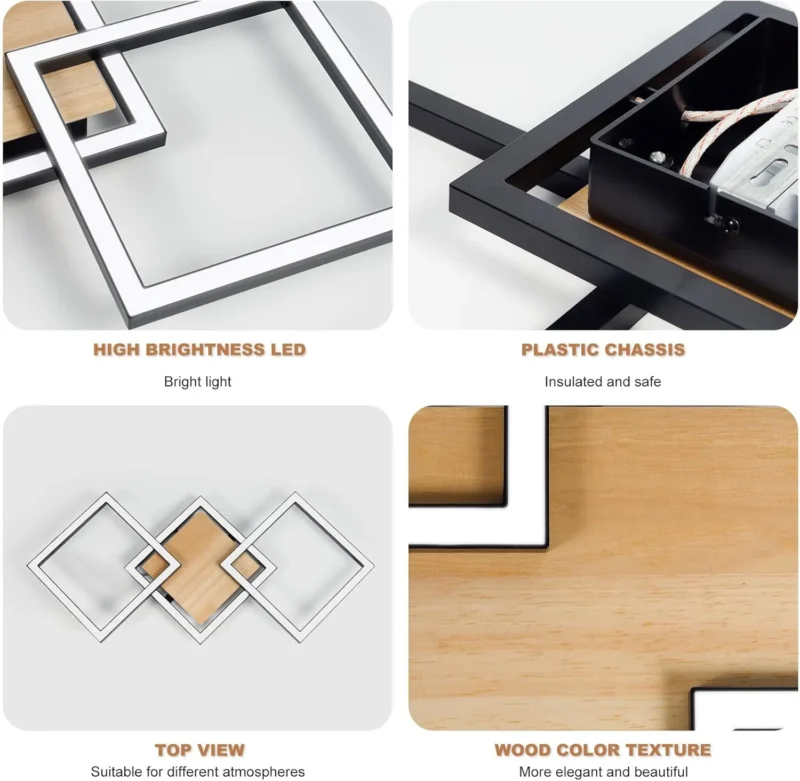 Modern 24W Square Design LED Ceiling Light for Living Room Bedroom Hallway Study Office - Image 4