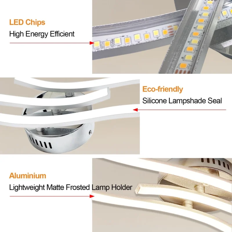 3 Way Parallel 22W LED Ceiling Light with Remote Control - Chrome Finish Metal Ceiling Lighting for Living Room, Bedroom, Hallway - Image 2