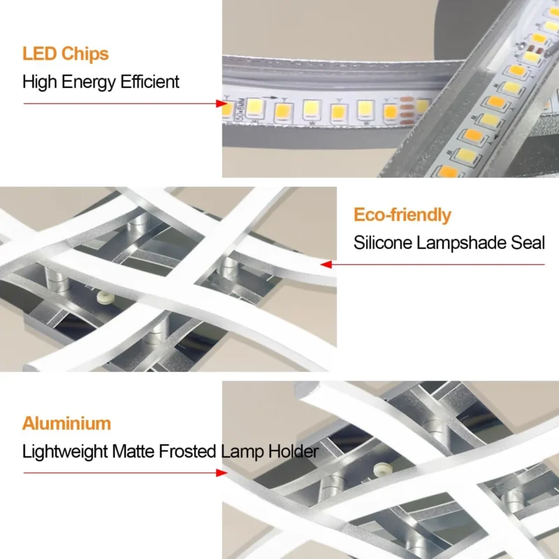 4 Way Crossed LED Ceiling Light - 28W 2800LM Chrome Finish Metal LED Ceiling Lamp for Living Room, Bedroom, Hallway (Remote Included) - Image 4