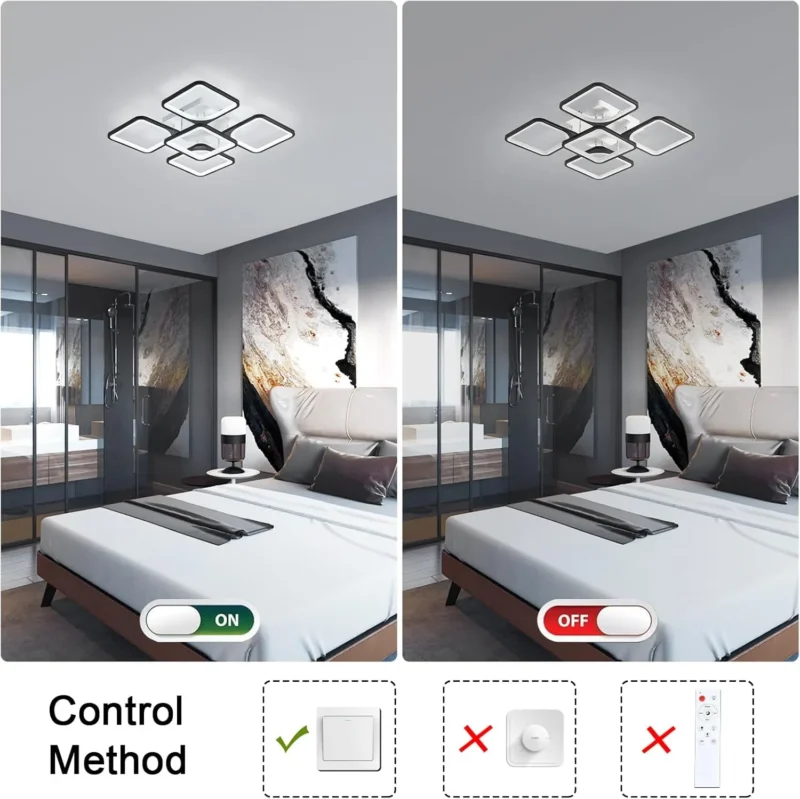 64W Ceiling Lights for Bedrooms - Modern 5 Square Chandeliers Ceiling Lamp, 6500K Semi Flush Light Fittings for Living Room - Image 5