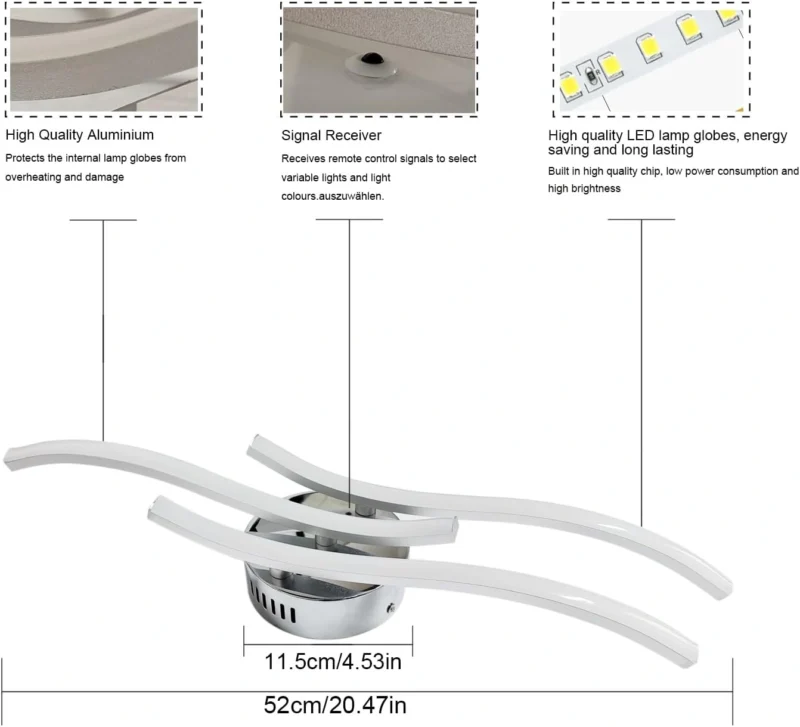 3 Way Parallel 22W LED Ceiling Light with Remote Control - Chrome Finish Metal Ceiling Lighting for Living Room, Bedroom, Hallway - Image 3