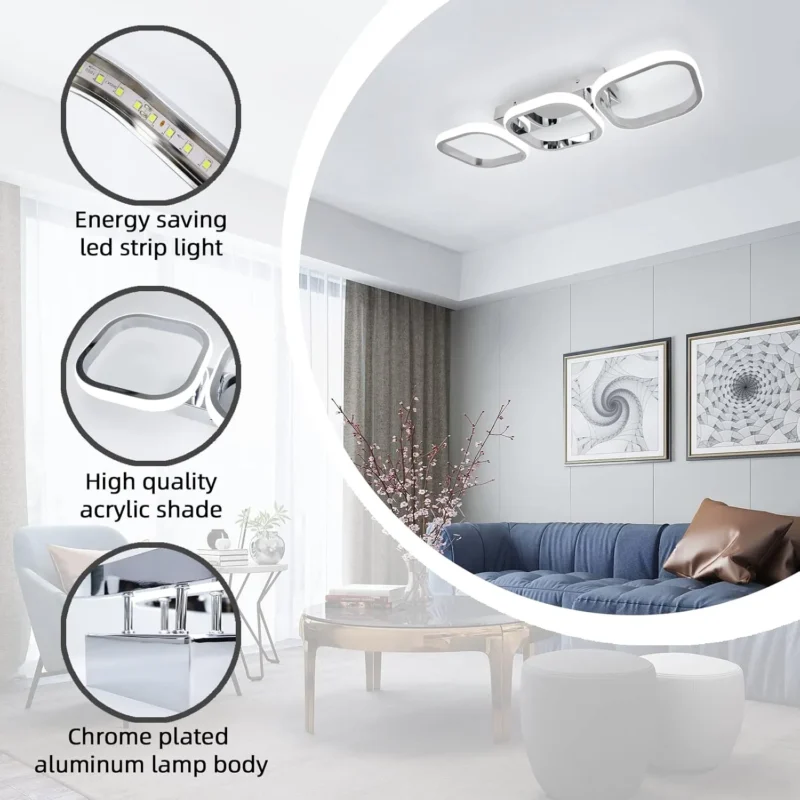 33W Modern 3 Squares LED Ceiling Light For Hallway Bedroom Living Room Kitchen Office Entrance - Image 4