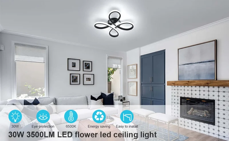 30W Black Modern LED Ceiling Light - Creative Flower Shaped LED Ceiling Lighting Fixture for Living Room Bedroom Kitchen Balcony Corridor - Image 6